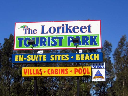 The Lorikeet Tourist Park - Arrawarra: The Lorikeet Tourist Park welcome sign.