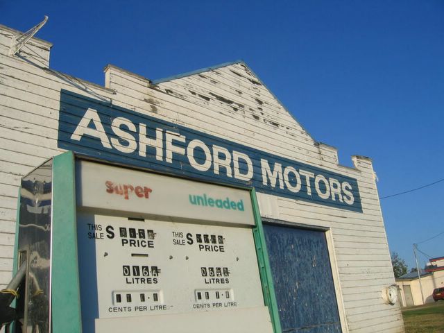 Ashford NSW - Album 2: Ashford Motors abandoned building. Fuel was 57 cents a litre at the time.