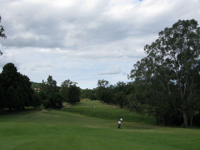 Pacific Golf Course - Carindale Brisbane: Approach to the green on Hole 1.  This is a challenging hole with a creek to clear halfway along the fairway.