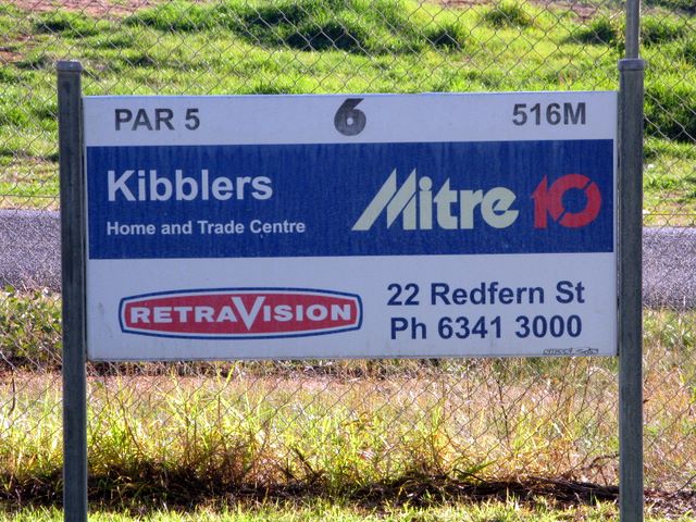 Cowra Golf Club - Cowra: Hole 6 Par 5, 516 meters.  Sponsored by Mitre10 Kibblers Home and Trade Centre and Retravision.