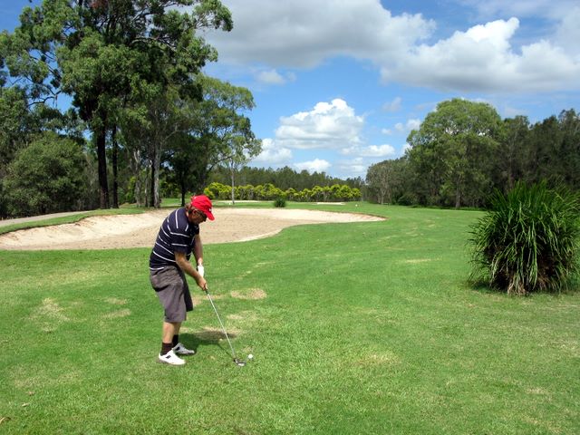 Gainsborough Greens Golf Course - Pimpama: Approach to the green on Hole 12