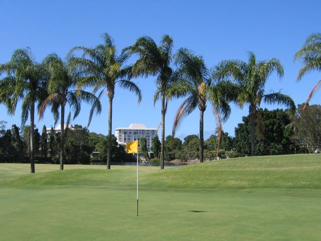 Surfer's Paradise Golf Club - Gold Coast: Green on Hole 17 with Resort in the background