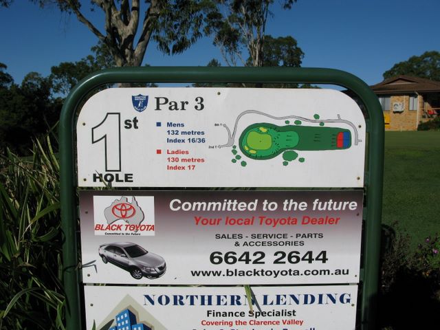 Grafton District Services Social Golf Club - Grafton: Grafton District Services Social Golf Club - Hole 1 Par 3, 132 metres.  Sponsored by Black Toyota and Northern Lending.