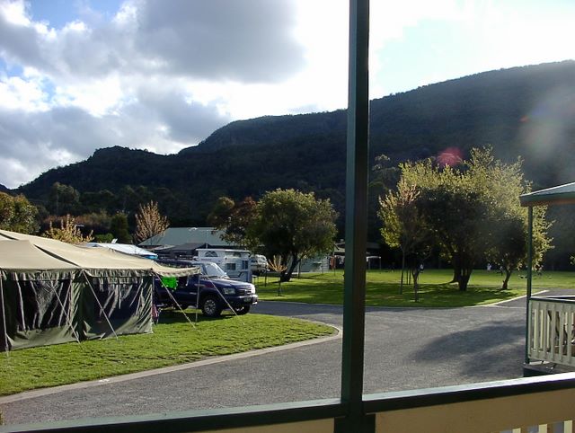 Parkgate Resort 2009 by Russell Barter - Halls Gap: View of the mountains from cottage verandahs