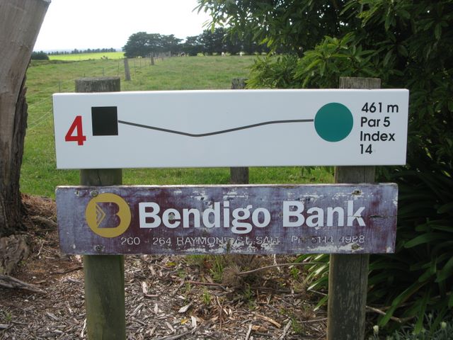 Maffra Golf Course Hole By Hole - Maffra: Hole 4 Par 5, 461 metres.  Sponsored by Bendigo Bank.