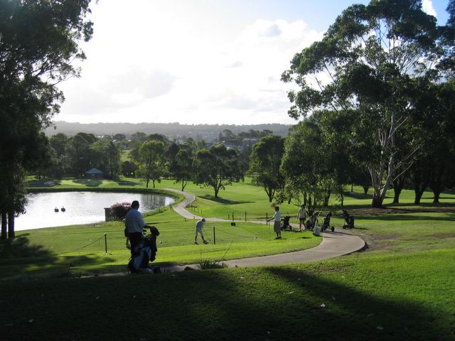 Merewether Golf Course - Adamstown: Fairway view Hole 16 - Par 3, 195 metres. The green is immediately beyond the dam.