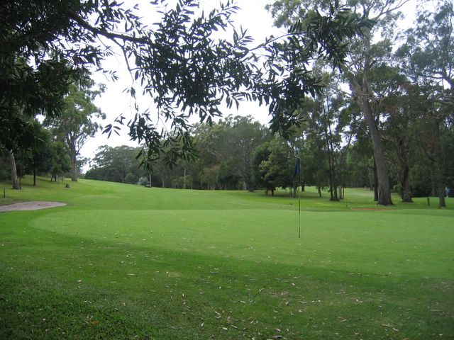 Nelson Bay Golf Course - Nelson Bay: Green on Hole 21 looking back along fairway