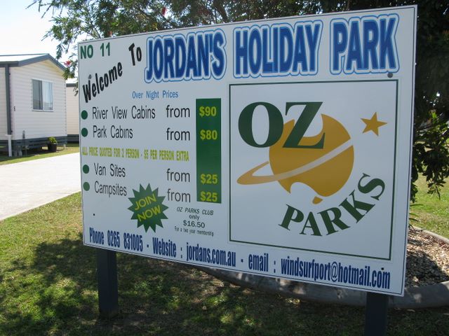 Jordan's Boating Centre & Holiday Park - Port Macquarie: Jordan's Holiday Park welcome sign
