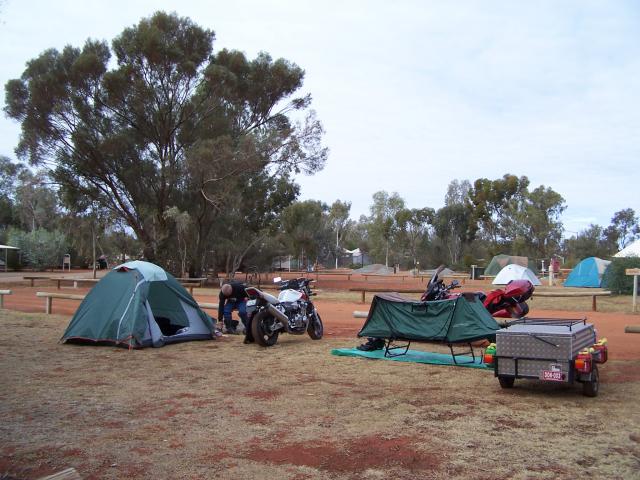 Ayers Rock Campground - Yulara: Another view of our campsite with views of more campers opposite. Plenty of camp sites available - next time we will get a powered site.