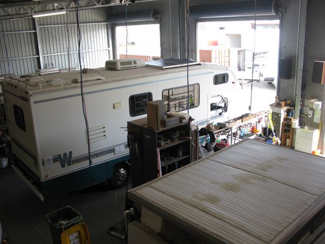 ABCO Caravan Sales Repairs Services - Coffs Harbour: Work being done on a large rig in the workshop.  Abco have highly skilled tradesmen to perform the repairs.