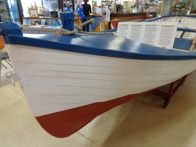 Shaws Bay Holiday Park - East Ballina: Wooden boat on display at the Navel and Maritime museum at Ballina