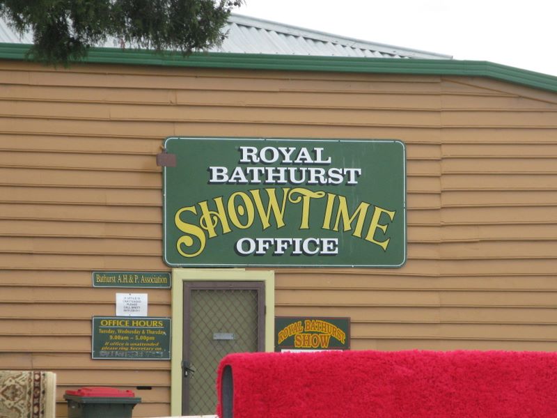 Bathurst Showgrounds Camping Area - Bathurst: The Royal Bathurst Showtime office.  A rug show was being held at the time hence the bright red rug in the foreground.
