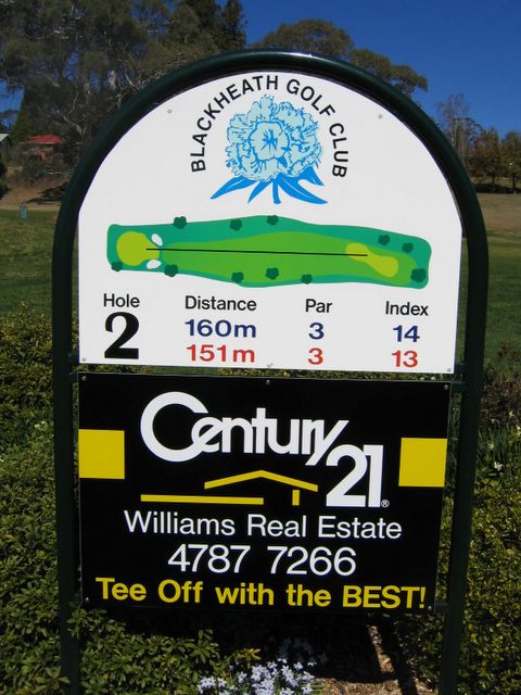 Blackheath Golf Course - Blackheath: Hole 2: Par 3, 160 metres.  Sponsored by Williams Century 21 Real Estate.