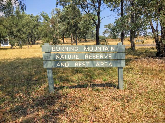 Burning Mountain Reserve - Murulla: Burning Mountain Reserve welcome sign.