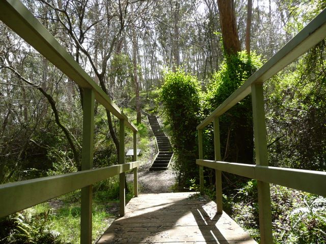 The bridge that leads to magnificent bushwalks at Silver Creek Caravan Park Beechworth