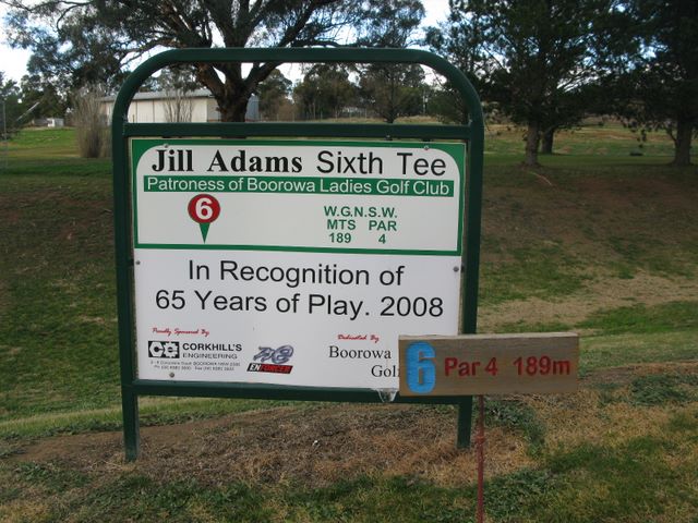 Boorowa Recreation Club Golf Course - Boorowa: Jill Adams Sixth Tee Patroness of Boorowa Ladies Golf Club. Hole 6 Par 4, 189 meters.
