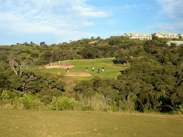 Cape Schanck Golf Course - Cape Schanck: Fairway view on Hole 16 with views of Cape Schanck Resort accommodation on the top right of picture