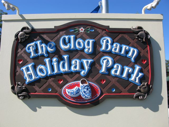 The Clog Barn Holiday Park - Coffs Harbour: The Clog Barn Holiday Park welcome sign.
