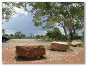Barrier Highway Bulla Park Rest Area - Cobar: Large rock barriers