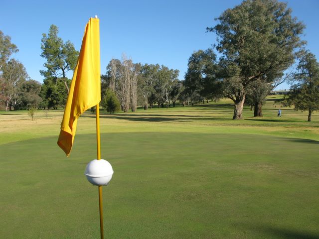 Cowra Golf Club - Cowra: Green on Hole 1 looking back along the fairway.