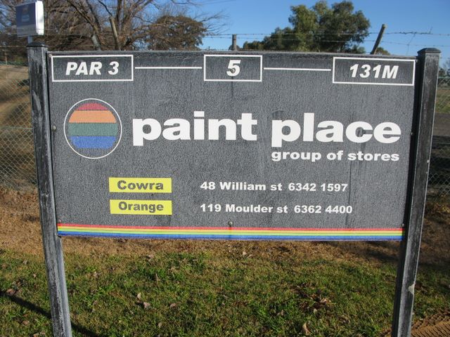 Cowra Golf Club - Cowra: Hole 5 Par 3, 131 meters.  Sponsored by Paint Place Group of Stores.