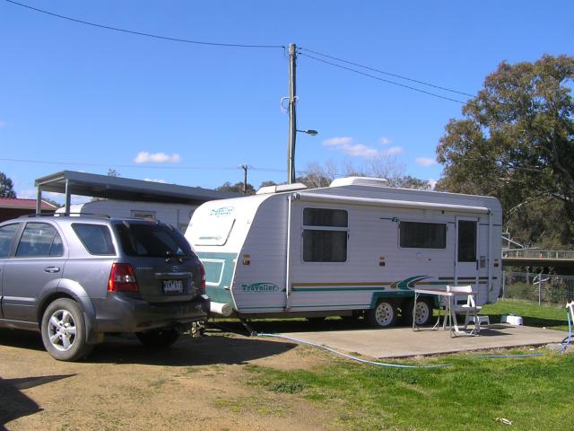Culcairn Caravan Park  - Culcairn: Culcairn Caravan Park Street level powered sites.  2012. 
 Behind this there is a large area of grassy sites on the lower level which  goes under the main bridge. People with dogs preferred this area.