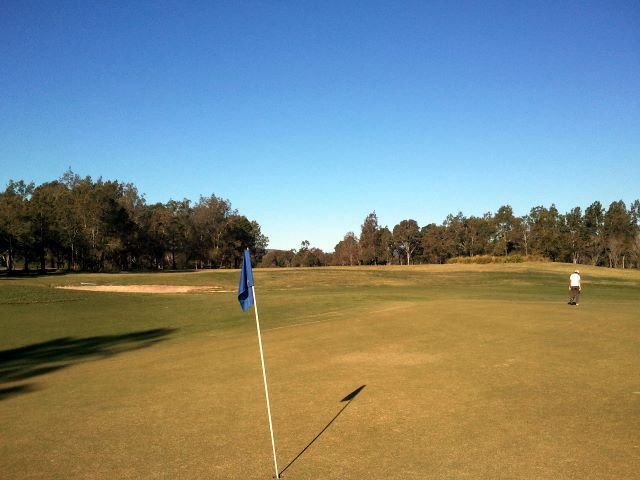 Hills International Golf Club - Jimboomba: Green on Hole 6 looking back along the fairway.