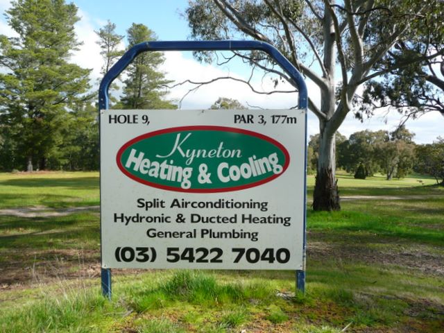Kyneton Golf Club - Kyneton: Kyneton Golf Club Hole 9 Par 3, 177 metres.  Hole sponsored by Kyneton Heating and Cooling.