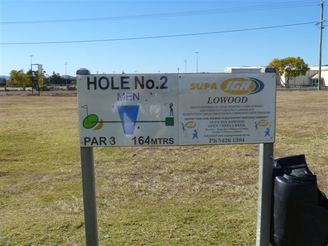 Lowood and District Golf Club - Lowood: Hole 2 Par 3, 164 meters.  Sponsored by Supa IGA Lowood.