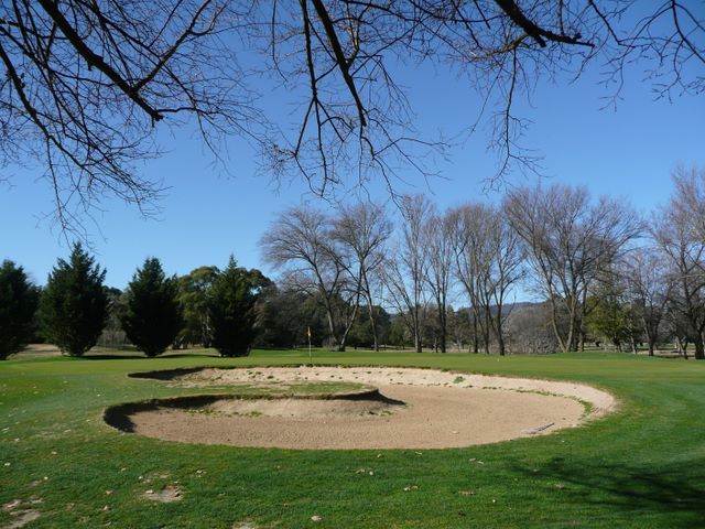 Yowani Country Club - Lyneham: Green on Hole 13 guarded by challenging bunker