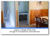 Weeroona Holiday Park - Manning Point: Lagoon cottage dining area through to the bedroom and bathroom.