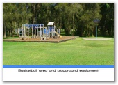Weeroona Holiday Park - Manning Point: Basketball area and playground equipment.
