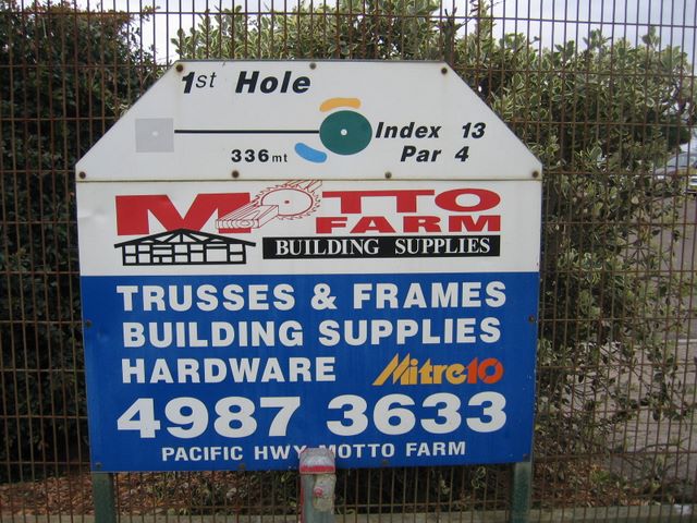Muree Golf Club - Raymond Terrace: Hole 1: Par 4, 336 metres - sponsored New York Motto Farm Building Supplies - trusses & frames building supplies hardware