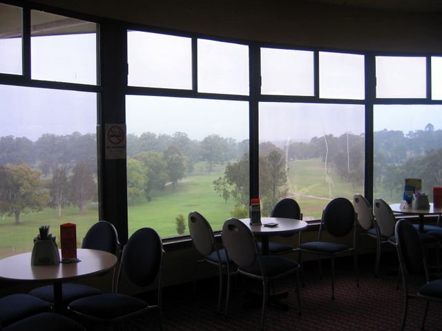 Muree Golf Club - Raymond Terrace: View of the course from the Clunhouse.  It was raining at the time the photo was taken.