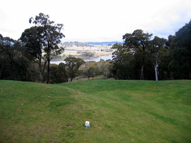 Oberon Golf Course - Oberon: Fairway view Hole 3 - you literally hit off into space with a considerable drop down to the green