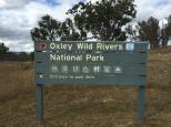 Wollomombi Gorge Campground - Oxley Wild Rivers National Park: Welcome sign at the turn off from Waterfall Way.
