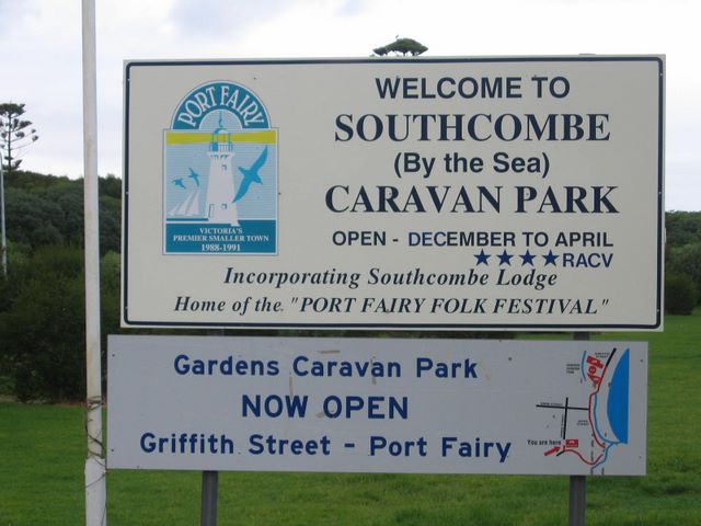 Southcombe by the Sea Caravan Park - Port Fairy: Southcombe by the Sea Caravan Park welcome sign