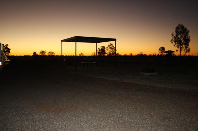 Avon Downs Rest Area - Ranken: Shelter at dusk.