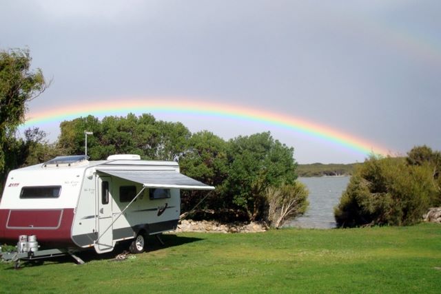 Lakeside Tourist Park 2006 - Robe: Rainbow over powered site