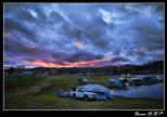 Cudgegong Waters Park - Rylstone: Fire sunset over lake Winamere campsite