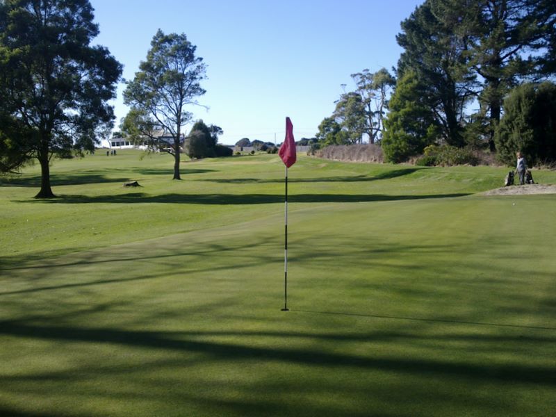 Seabrook Golf Club Inc. - Wynyard: Green on Hole 1 looking back along the fairway.