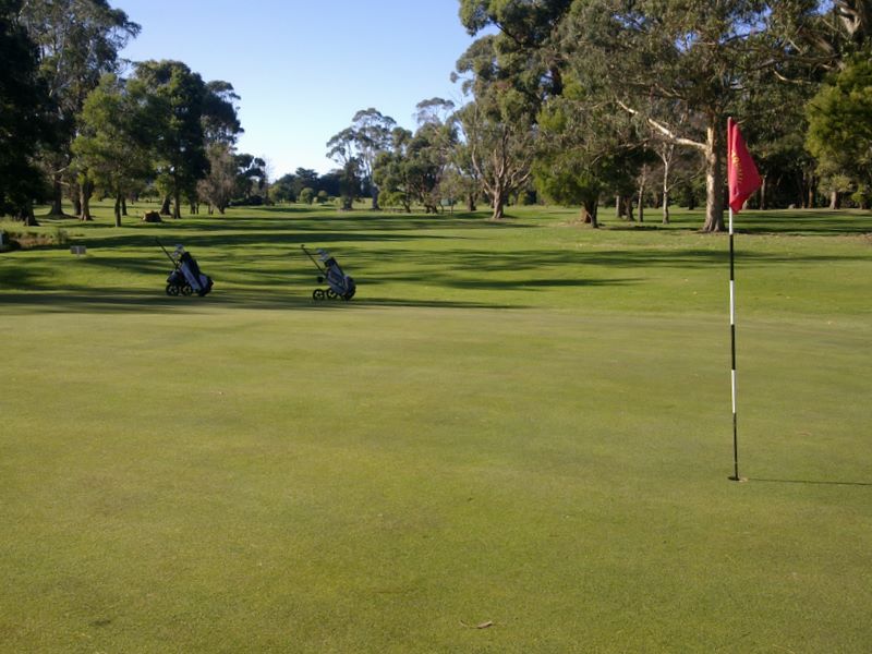 Seabrook Golf Club Inc. - Wynyard: Green on Hole 7 looking back along the fairway.