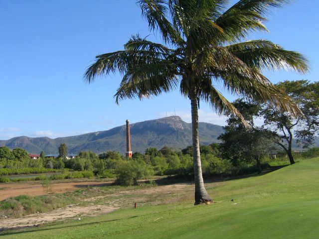 Townsville Golf Course - Townsville: Old smoke stack and Castle Hill from Hole 16