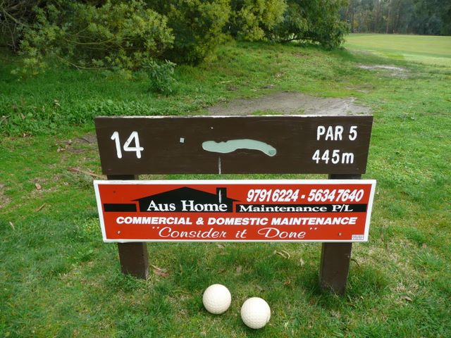 Trafalgar Golf Course - Trafalgar: Hole 14 Par 5, 445 metres.  Sponsored by Aus Home Maintenance Pty Ltd.