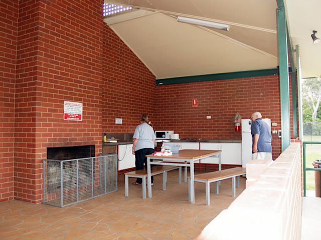 Painters Island Caravan Park by Russell Barter - Wangaratta VIC Album 2: Camp kitchen and BBQ area