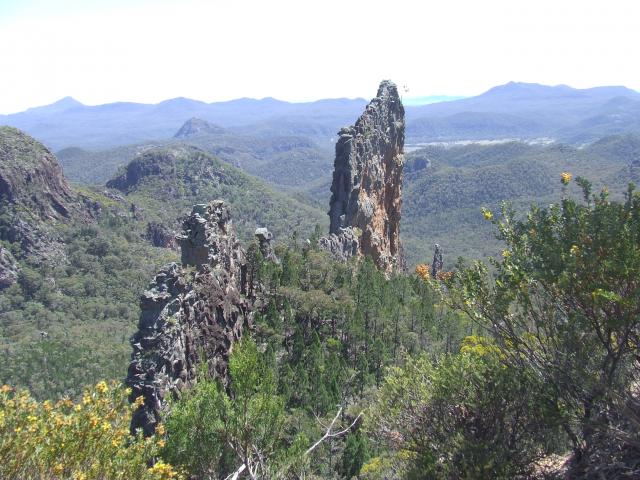 Camp Blackman Campground - Warrumbungle National Park: the breadknife taken on the grand high tops climb