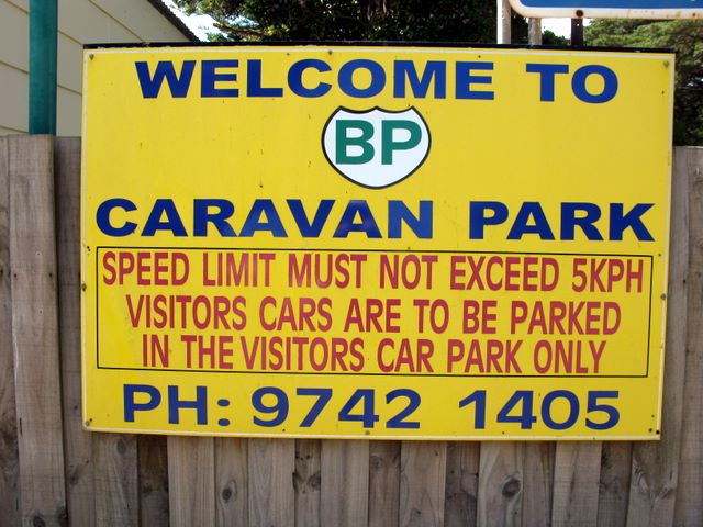 BP Caravan Park  - Werribee South: Bruxner Park Caravan Park welcome sign.
