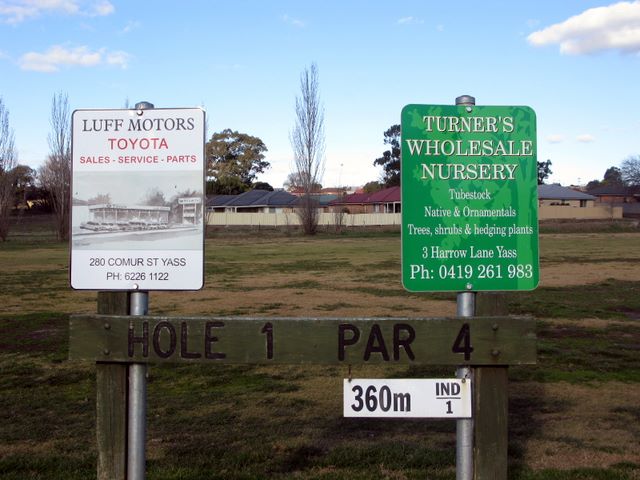 Yass Golf Course - Yass: Hole 1, Par 4 sponsored by Luff Motors Toyoto and Turners Wholesale Nursery