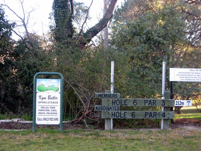 Yass Golf Course - Yass: Hole 6 Par 3, 212 meters.  Sponsored by Kym Butler Upholsterer.